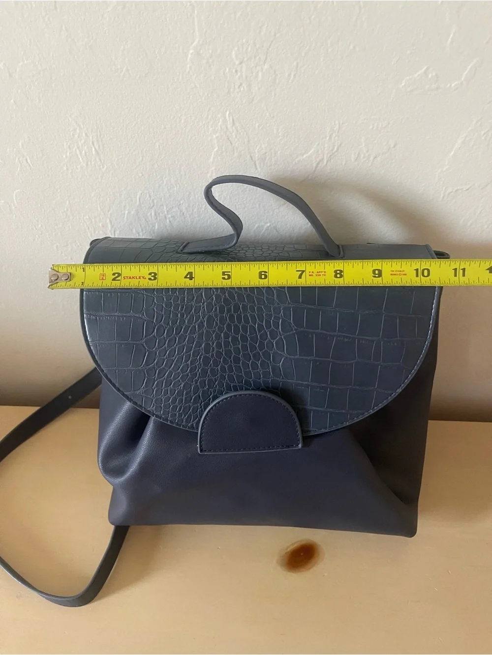 Classic Croc-Texture Flap Crossbody Bag in Navy